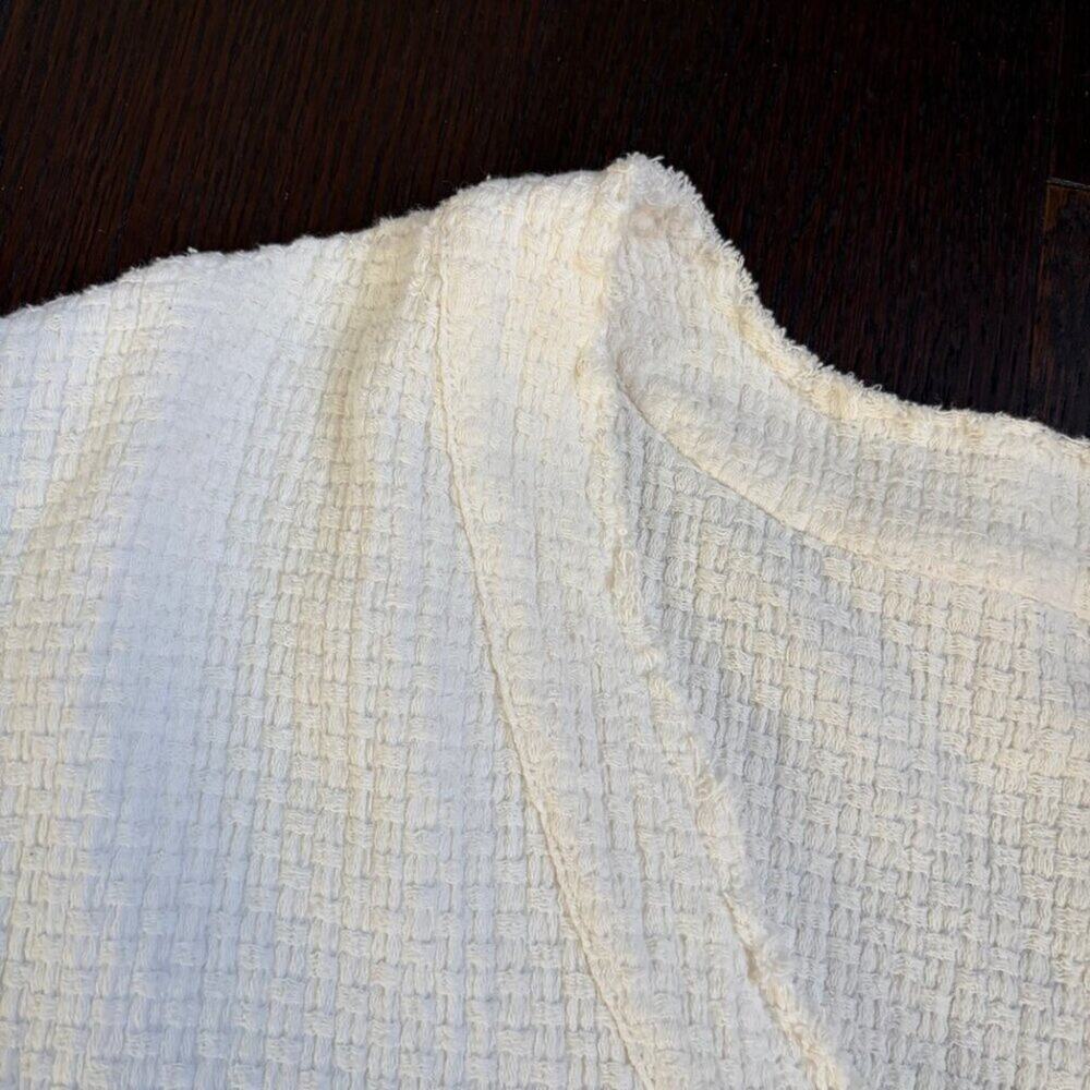 Free People Thermal Waffle-Knit V-Neck Short Sleeve Top (White) - Size Large - Picture 3 of 11